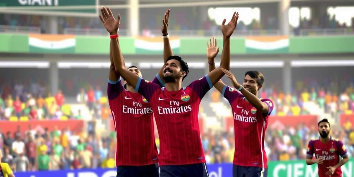 Indian players celebrating a goal in India's Football Champions with a crowd in the background