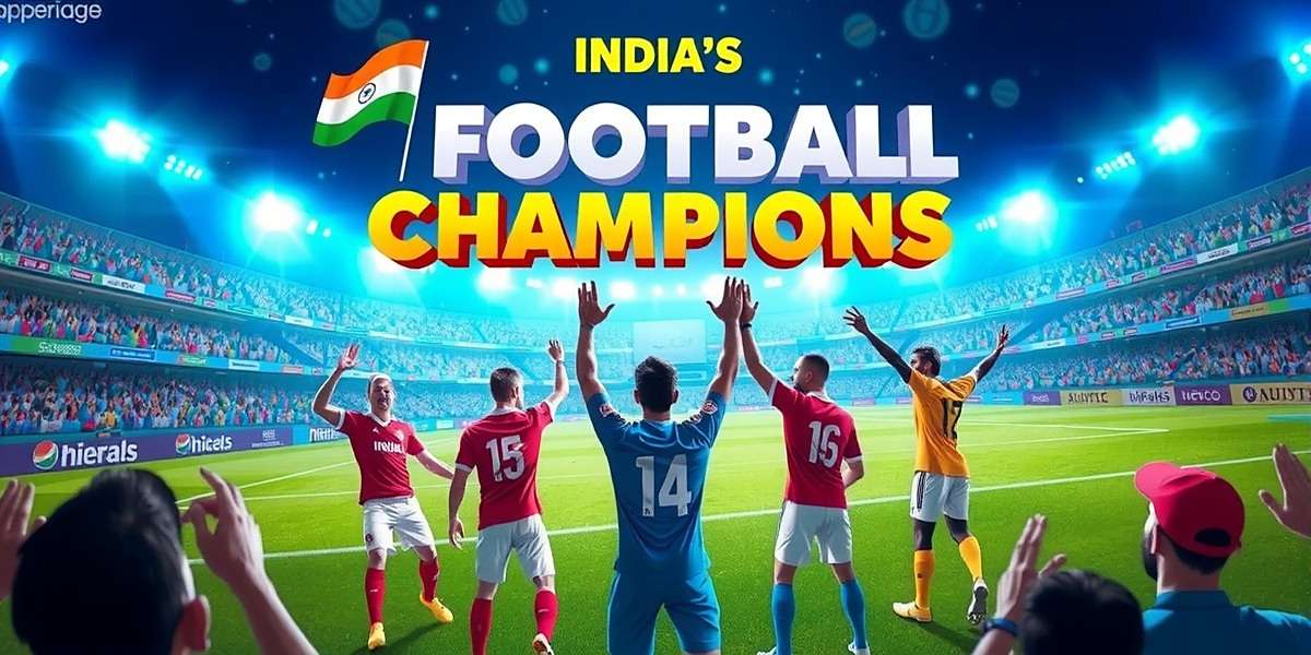 India's Football Champions game cover showing Indian football players celebrating in a stadium with tricolor elements